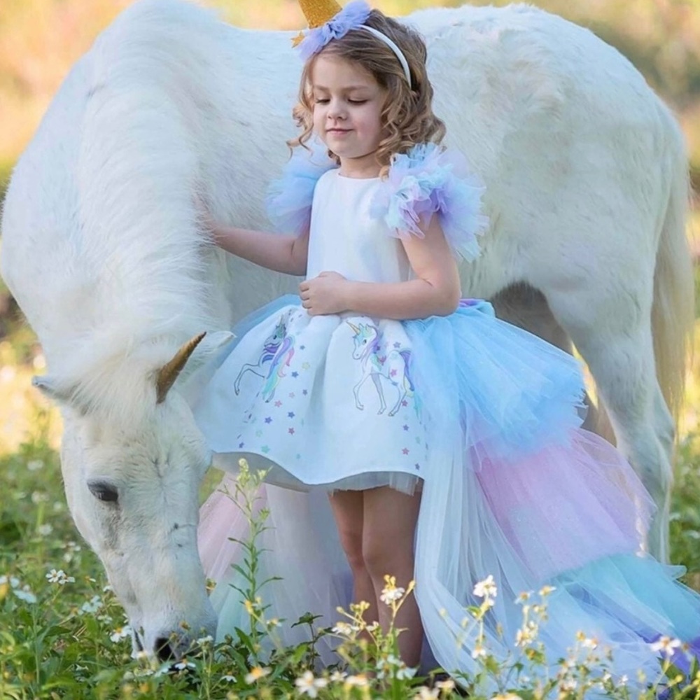 Rainbow unicorn princess toddler dress